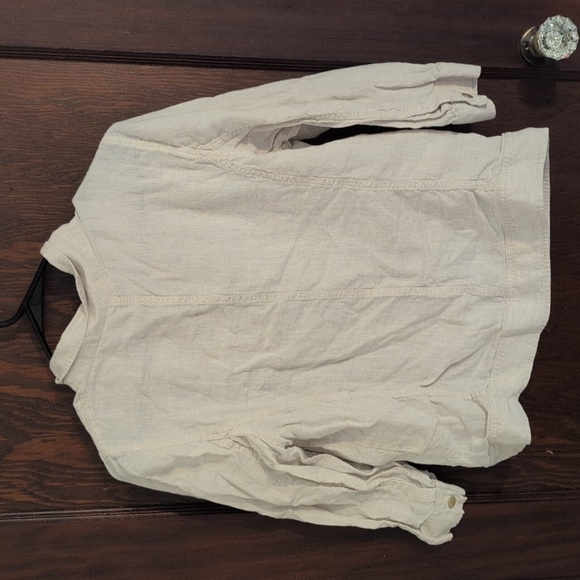 Chico's Linen 3/4 Sleeve Light Brown Button Front Jacket Size Medium - Picture 5 of 7